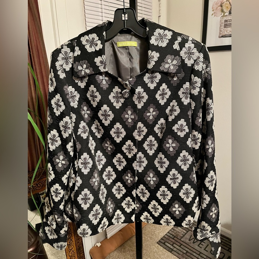 SIGRID OLSEN PRE-LOVED AUTHENTIC BLACK & GRAY JACQUARD DESIGN VINTAGE JACKET